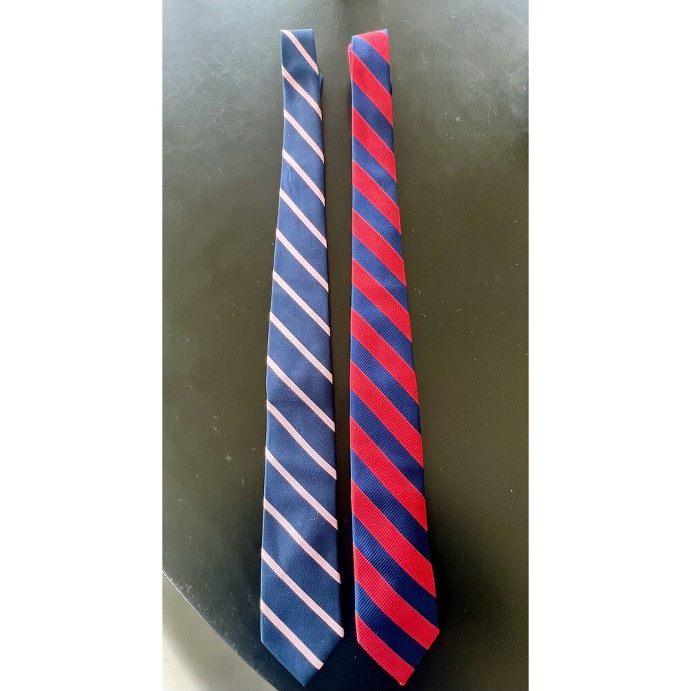 Set Of 2 The Tie bar 100% Silk Striped Ties - 3” Modern